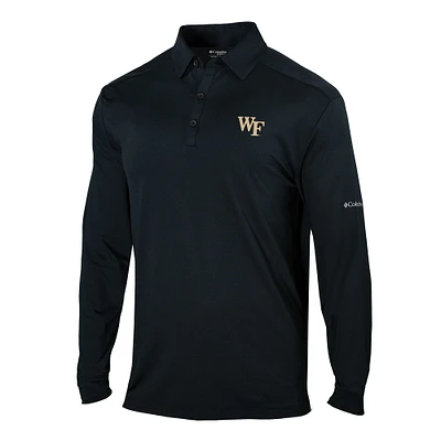 Men's Columbia Black Wake Forest Demon Deacons Omni-Wick Pin High Long Sleeve Polo