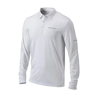 Men's Columbia White Kansas Jayhawks Omni-Wick Pin High Long Sleeve Polo