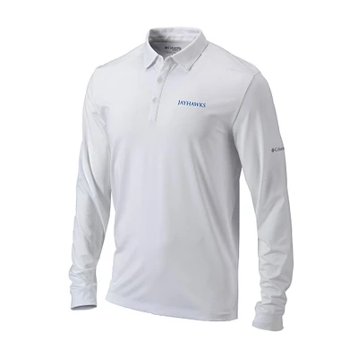 Men's Columbia White Kansas Jayhawks Omni-Wick Pin High Long Sleeve Polo