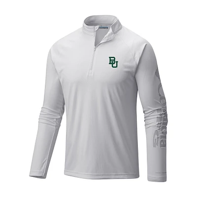 Men's Columbia White Baylor Bears Terminal Tackle Omni-Wick Quarter-Zip Top