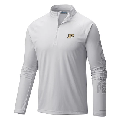 Men's Columbia White Purdue Boilermakers Terminal Tackle Omni-Wick Quarter-Zip Top