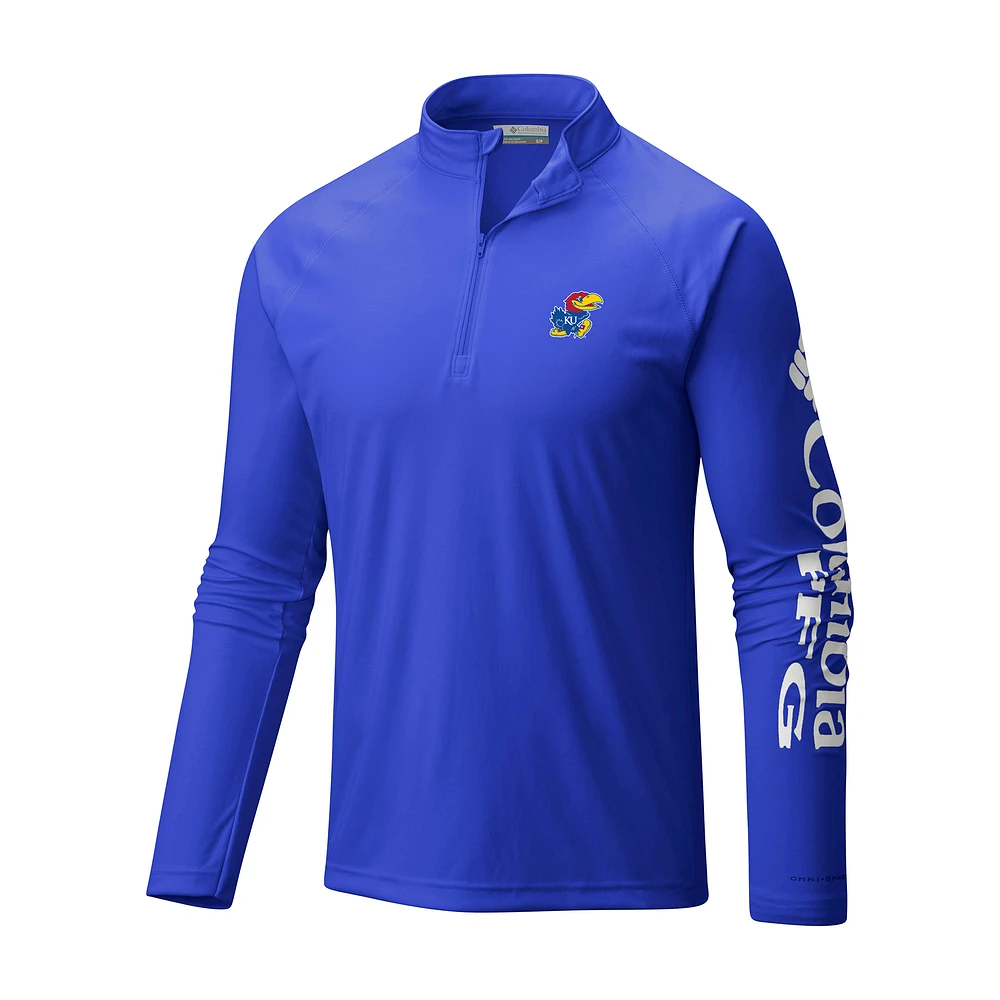 Men's Columbia Royal Kansas Jayhawks Terminal Tackle Omni-Wick Quarter-Zip Top