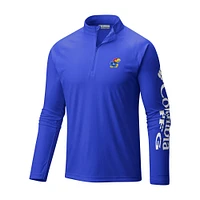 Men's Columbia Royal Kansas Jayhawks Terminal Tackle Omni-Wick Quarter-Zip Top