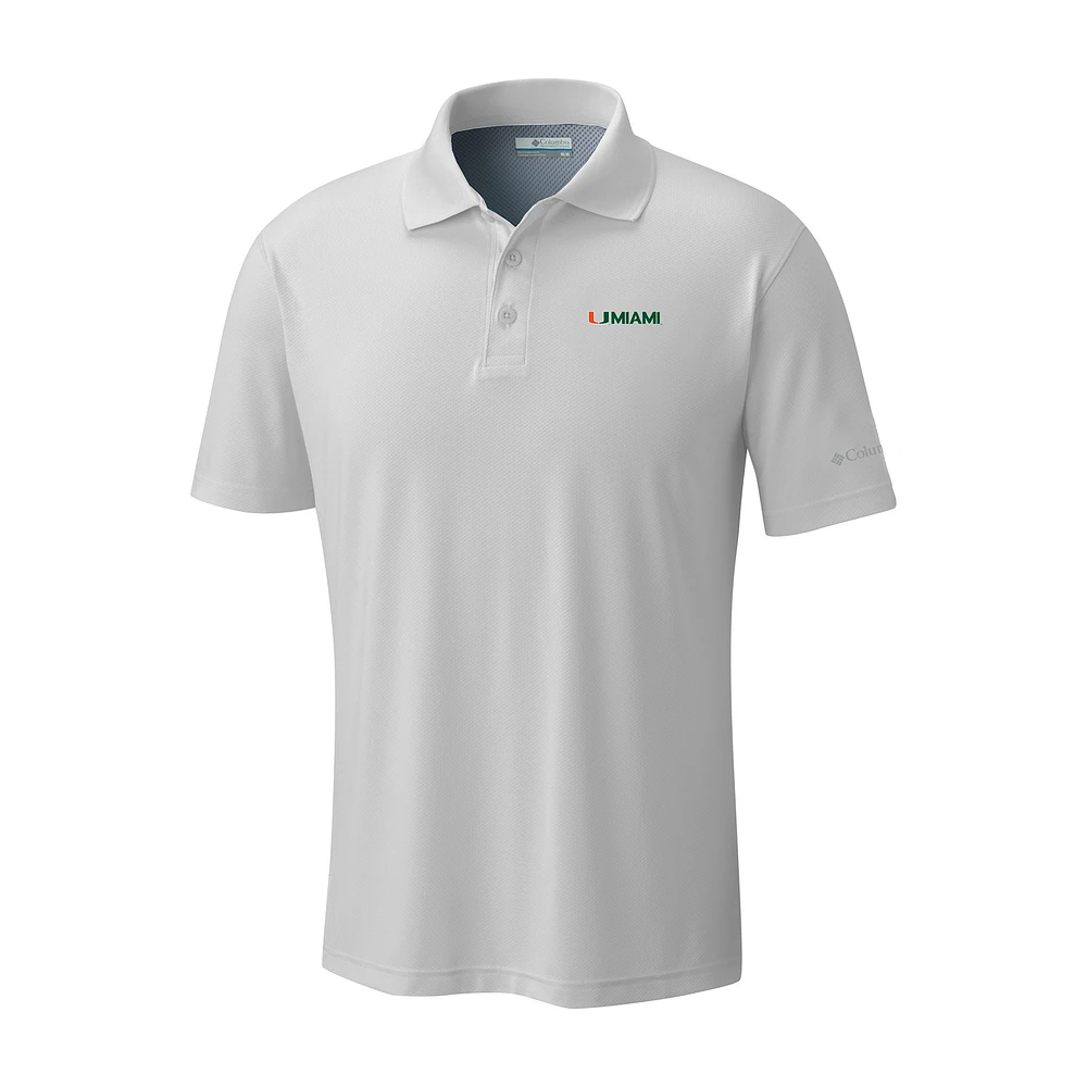 Men's Columbia White Miami Hurricanes Low Drag Offshore Omni-Shade Polo