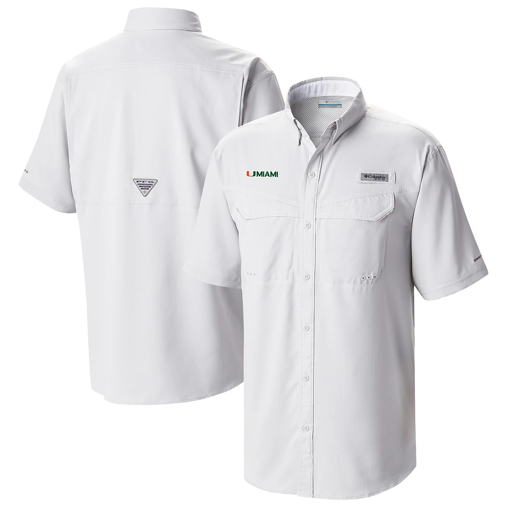 Men's Columbia White Miami Hurricanes Low Drag Offshore Omni-Wick Button-Up Shirt