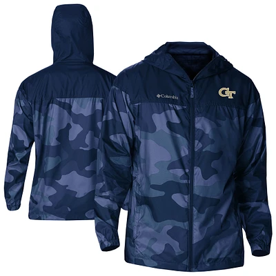 Men's Columbia  Navy Georgia Tech Yellow Jackets Flash Challenger Novelty Omni-Tech Full-Zip Windbreaker Jacket
