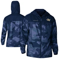 Men's Columbia  Navy Georgia Tech Yellow Jackets Flash Challenger Novelty Omni-Tech Full-Zip Windbreaker Jacket