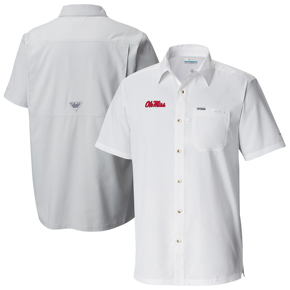 Men's Columbia  White Ole Miss Rebels Slack Tide Omni-Wick Button-Up Camp Shirt