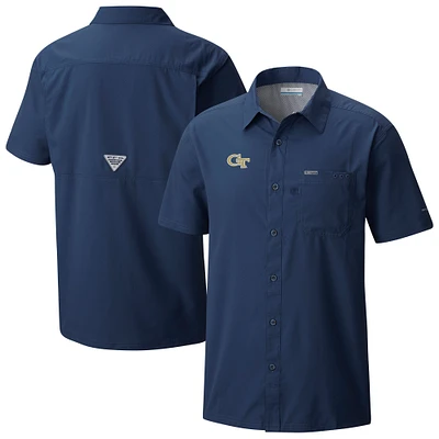 Men's Columbia  Navy Georgia Tech Yellow Jackets Slack Tide Omni-Wick Button-Up Camp Shirt