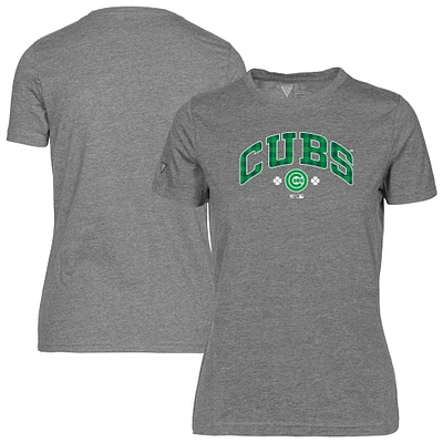 Women's Levelwear  Heather Gray Chicago Cubs St. Patrick's Day Plaid Lettering Maddox T-Shirt
