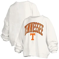Women's Pressbox White Tennessee Volunteers Janise Arch Over Logo Waist Length Oversized Pullover Sweatshirt