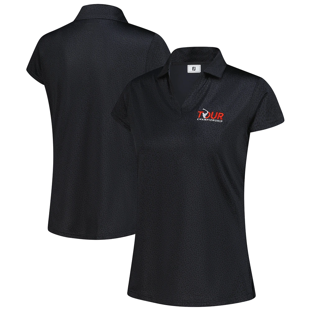 Women's FootJoy Black TOUR Championship Cap Sleeve Printed Polo