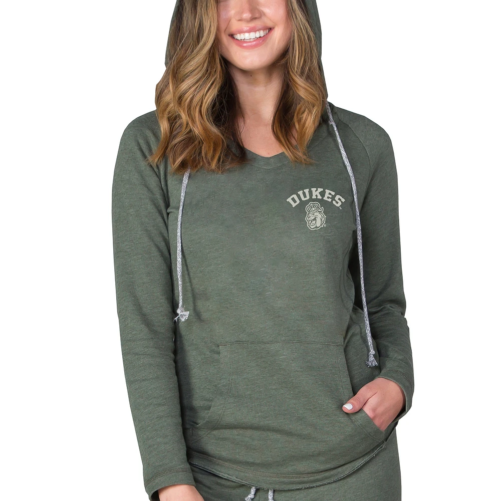 Women's Concepts Sport Green James Madison Dukes Mainstream Terry Tri-Blend V-Neck Pullover Hoodie