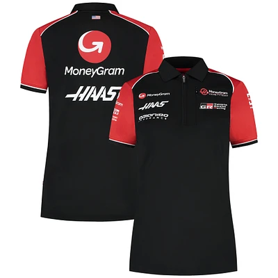 Women's Haas F1 Black Team Fitted Quarter-Zip Polo