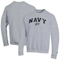 Men's Champion  Heather Gray Navy Midshipmen Arch Over Logo Pullover Sweatshirt
