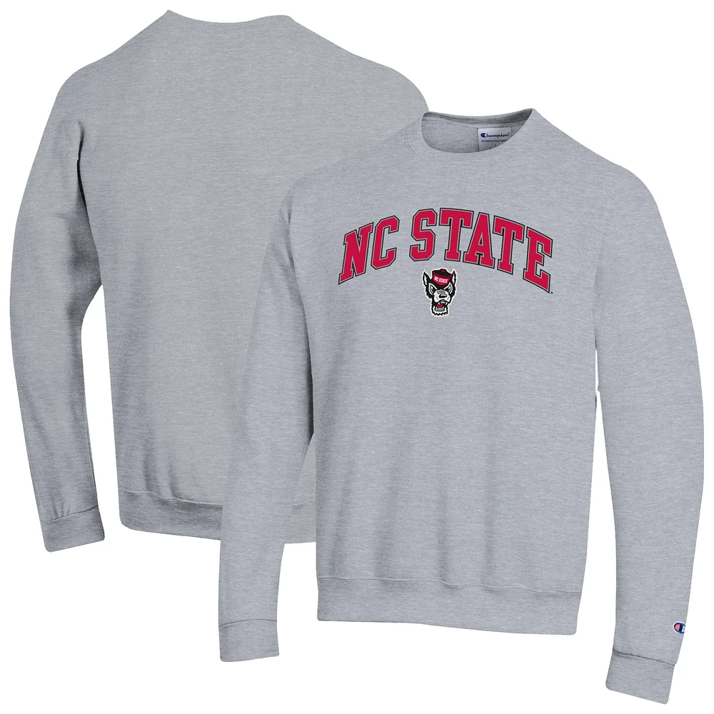 Men's Champion Heather Gray NC State Wolfpack Arch Over Logo Pullover Sweatshirt