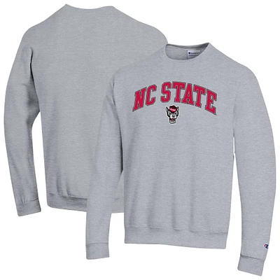 Men's Champion  Heather Gray NC State Wolfpack Arch Over Logo Pullover Sweatshirt