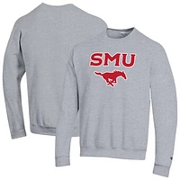 Men's Champion  Heather Gray SMU Mustangs Arch Over Logo Pullover Sweatshirt