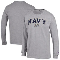 Men's Champion  Heather Gray Navy Midshipmen Arch Over Logo Long Sleeve T-Shirt