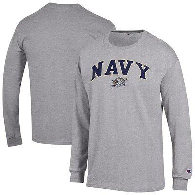 Men's Champion  Heather Gray Navy Midshipmen Arch Over Logo Long Sleeve T-Shirt