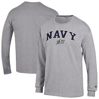 Men's Champion  Heather Gray Navy Midshipmen Arch Over Logo Long Sleeve T-Shirt