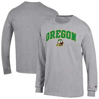 Men's Champion  Heather Gray Oregon Ducks Arch Over Logo Long Sleeve T-Shirt