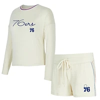 Women's Concepts Sport Cream Philadelphia 76ers Kaki Hacci Knit Long Sleeve T-Shirt & Shorts Set