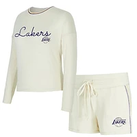 Women's Concepts Sport Cream Los Angeles Lakers Kaki Hacci Knit Long Sleeve Top & Shorts Set
