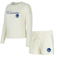Women's Concepts Sport Cream Golden State Warriors Kaki Hacci Knit Long Sleeve Top & Shorts Set