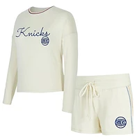 Women's Concepts Sport Cream New York Knicks Kaki Hacci Knit Long Sleeve Top & Shorts Set