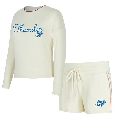 Women's Concepts Sport Cream Oklahoma City Thunder Kaki Hacci Knit Long Sleeve Top & Shorts Set