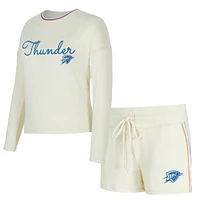 Women's Concepts Sport Cream Oklahoma City Thunder Kaki Hacci Knit Long Sleeve Top & Shorts Set