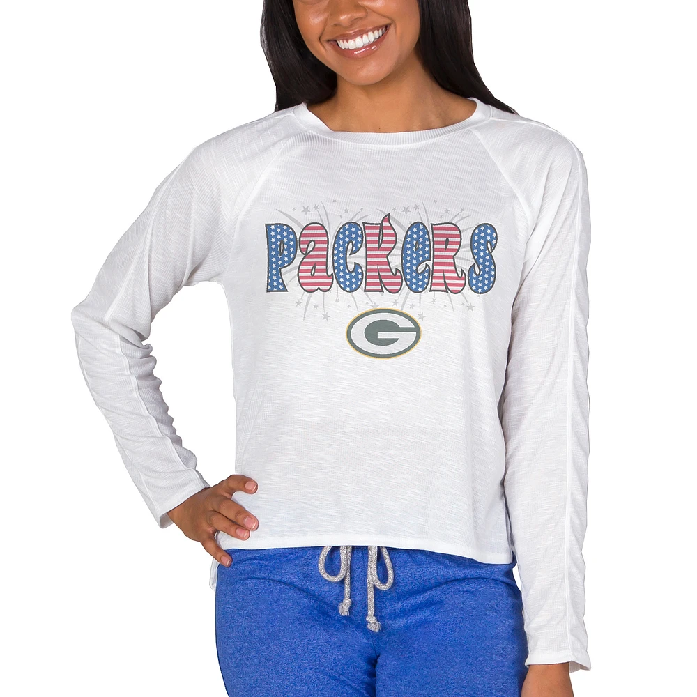 Women's Concepts Sport White Green Bay Packers Gable Knit Raglan Long Sleeve T-Shirt