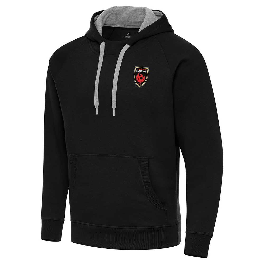 Men's Antigua Black Phoenix Rising FC Victory Raglan Pullover Hoodie