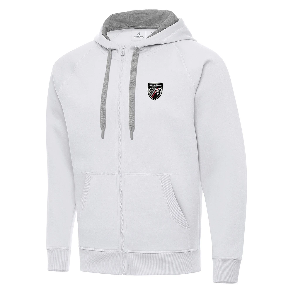 Men's Antigua White San Antonio FC Victory Raglan Full-Zip Fleece Hoodie