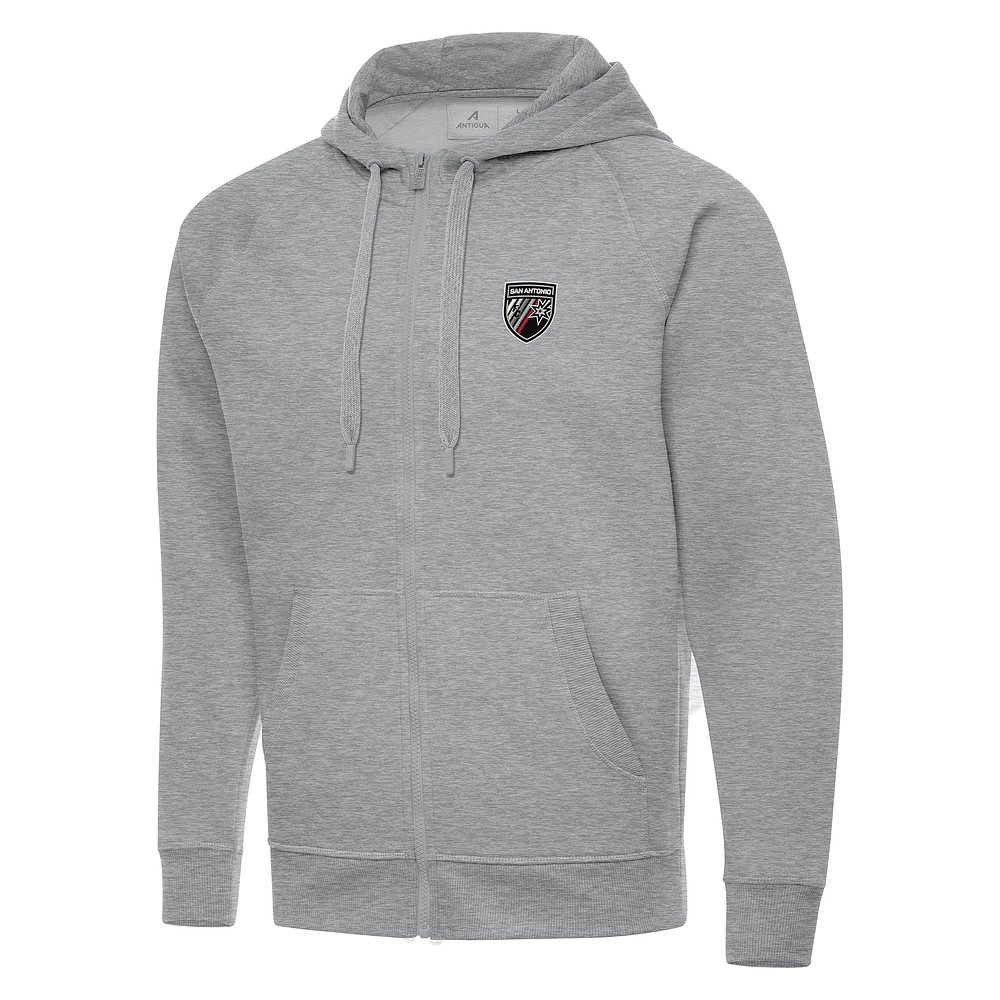Men's Antigua Heather Gray San Antonio FC Victory Raglan Full-Zip Fleece Hoodie
