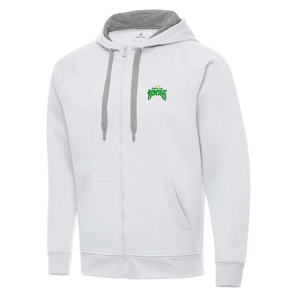 Men's Antigua White Tampa Bay Rowdies Victory Raglan Full-Zip Fleece Hoodie