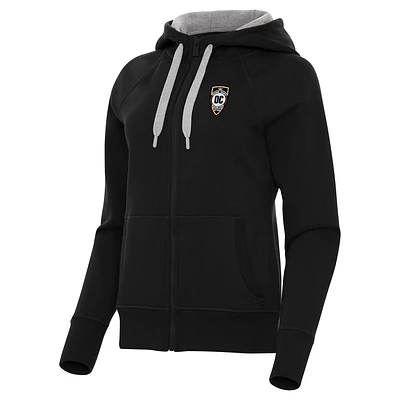 Women's Antigua  Black Orange County SC Victory Raglan Fleece Full-Zip Hoodie