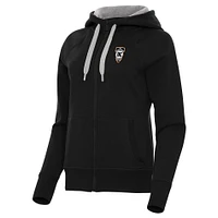 Women's Antigua  Black Orange County SC Victory Raglan Fleece Full-Zip Hoodie