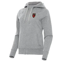 Women's Antigua  Heather Gray Phoenix Rising FC Victory Raglan Fleece Full-Zip Hoodie