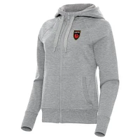 Women's Antigua  Heather Gray Phoenix Rising FC Victory Raglan Fleece Full-Zip Hoodie