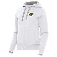 Women's Antigua  White Pittsburgh Riverhounds SC Victory Raglan Fleece Full-Zip Hoodie