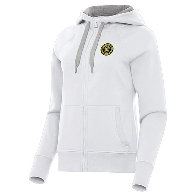 Women's Antigua  White Pittsburgh Riverhounds SC Victory Raglan Fleece Full-Zip Hoodie