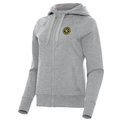 Women's Antigua  Heather Gray Pittsburgh Riverhounds SC Victory Raglan Fleece Full-Zip Hoodie