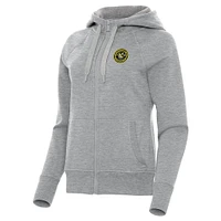 Women's Antigua  Heather Gray Pittsburgh Riverhounds SC Victory Raglan Fleece Full-Zip Hoodie