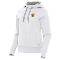 Women's Antigua  White Rhode Island FC Victory Raglan Fleece Full-Zip Hoodie
