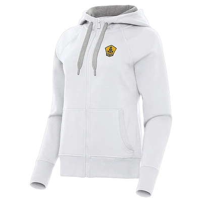 Women's Antigua  White Rhode Island FC Victory Raglan Fleece Full-Zip Hoodie