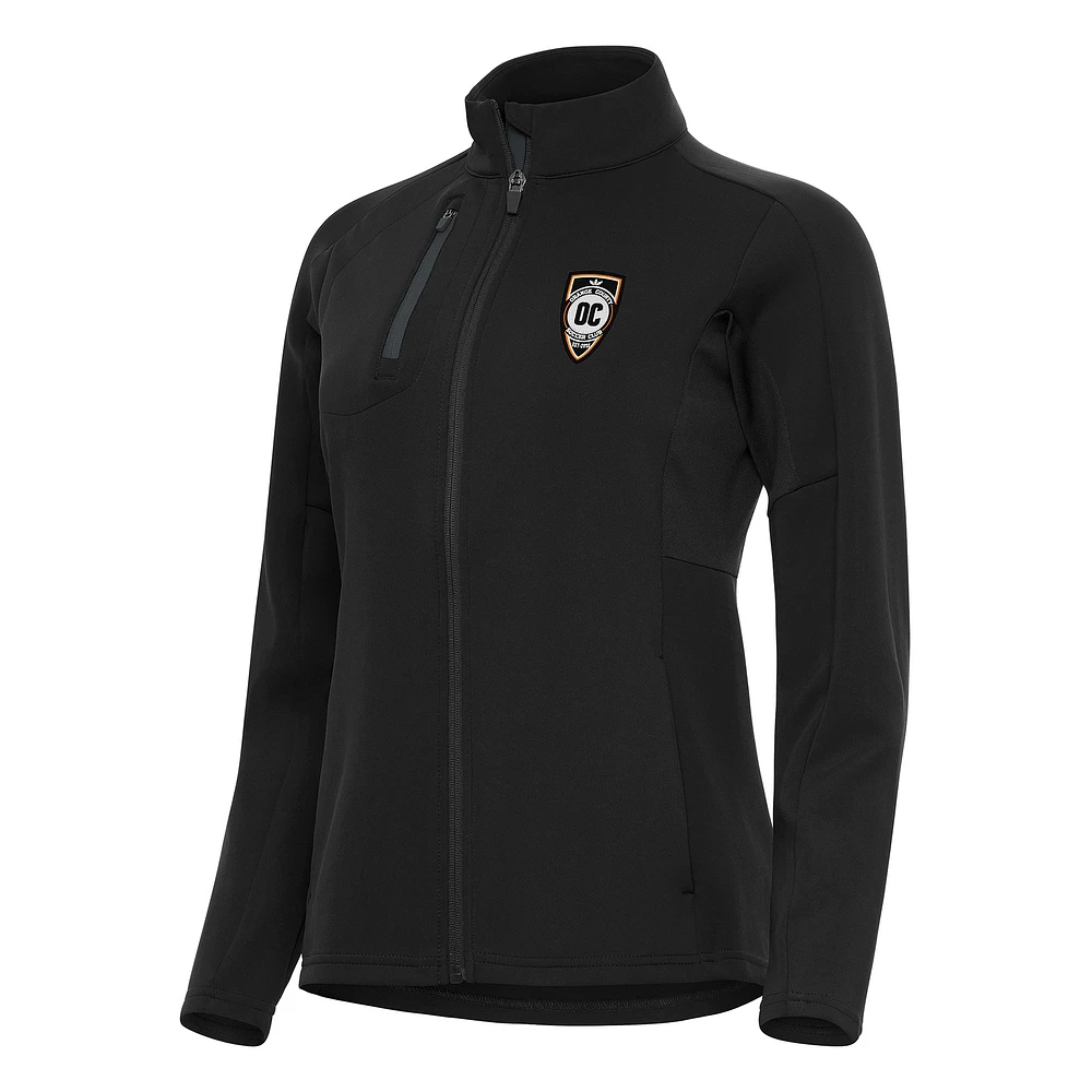 Women's Antigua Black Orange County SC Generation Full-Zip Jacket