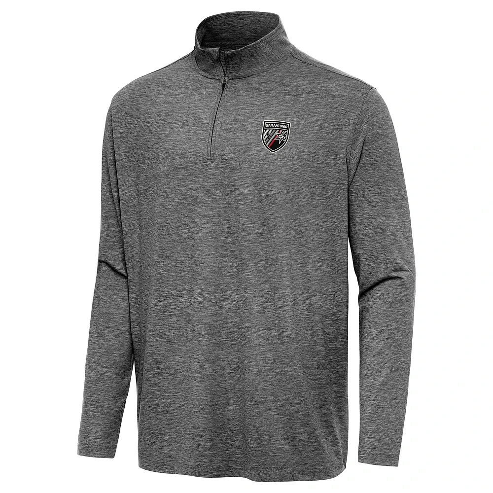 Men's Antigua Heather Black San Antonio FC Hunk Quarter-Zip Top