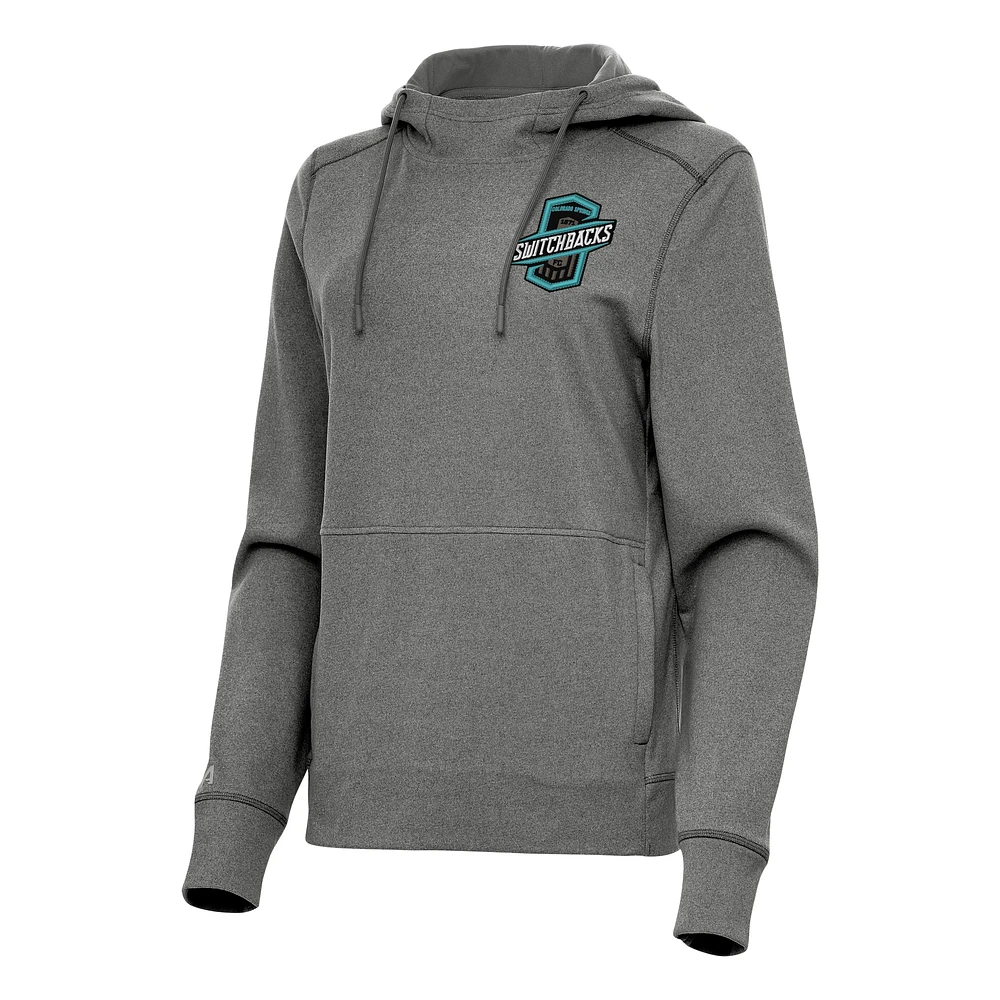 Women's Antigua Heather Black Colorado Springs Switchbacks FC Justice Pullover Hoodie